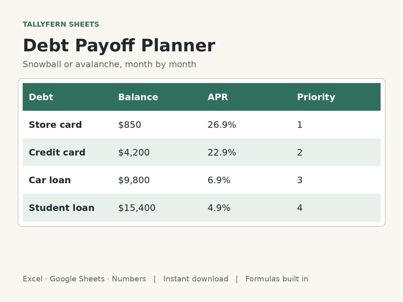 Debt Payoff Planner spreadsheet preview