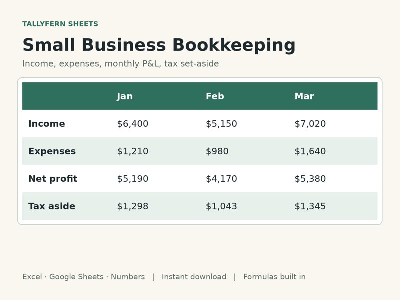 Small Business Bookkeeping spreadsheet preview
